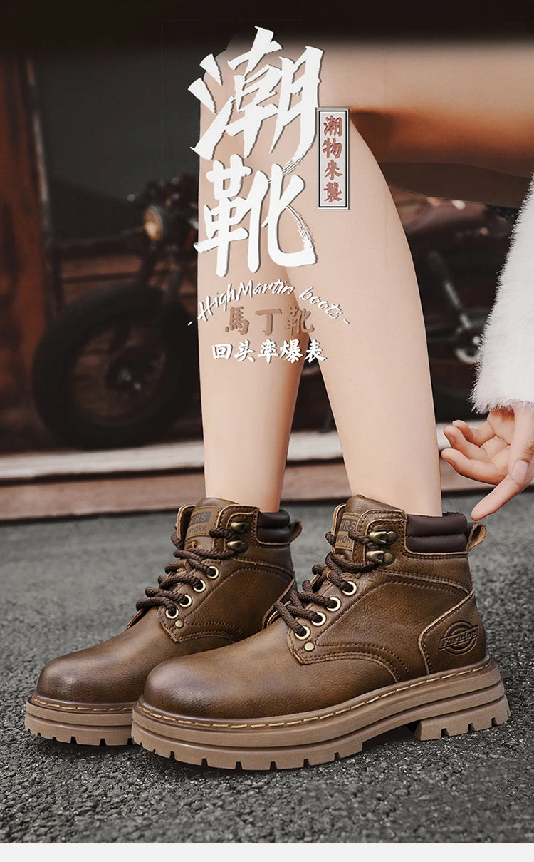 High Top Boots Men's Leather Shoes Fashion Motorcycle Ankle Boots for Men Winter Boots Man All-match Shoes Lace-Up Botas Hombre
