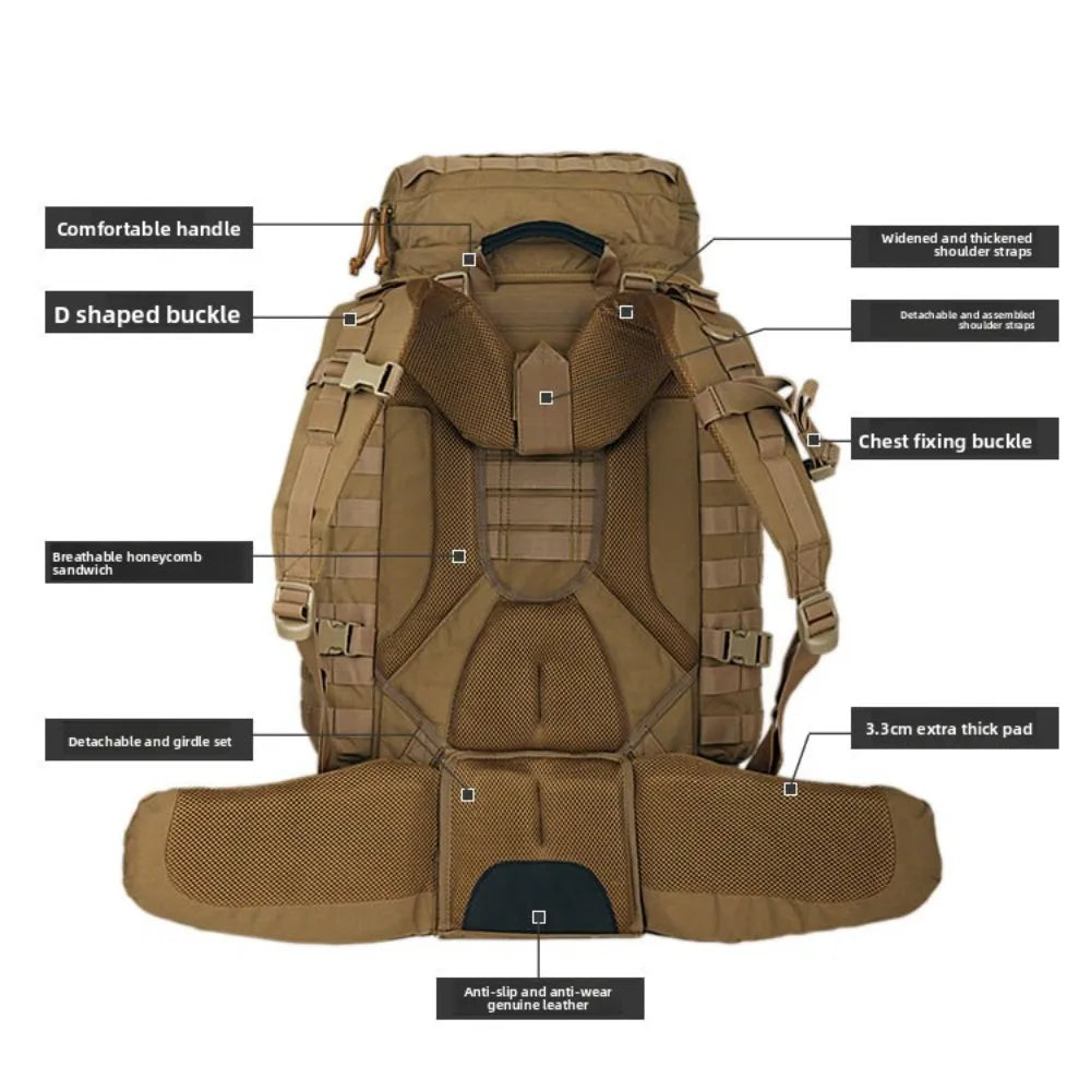 90L Large Tactical Backpack for Hiking Mountaineering Camping Travel Outdoor Sports with Rain Cover Breathable Back System