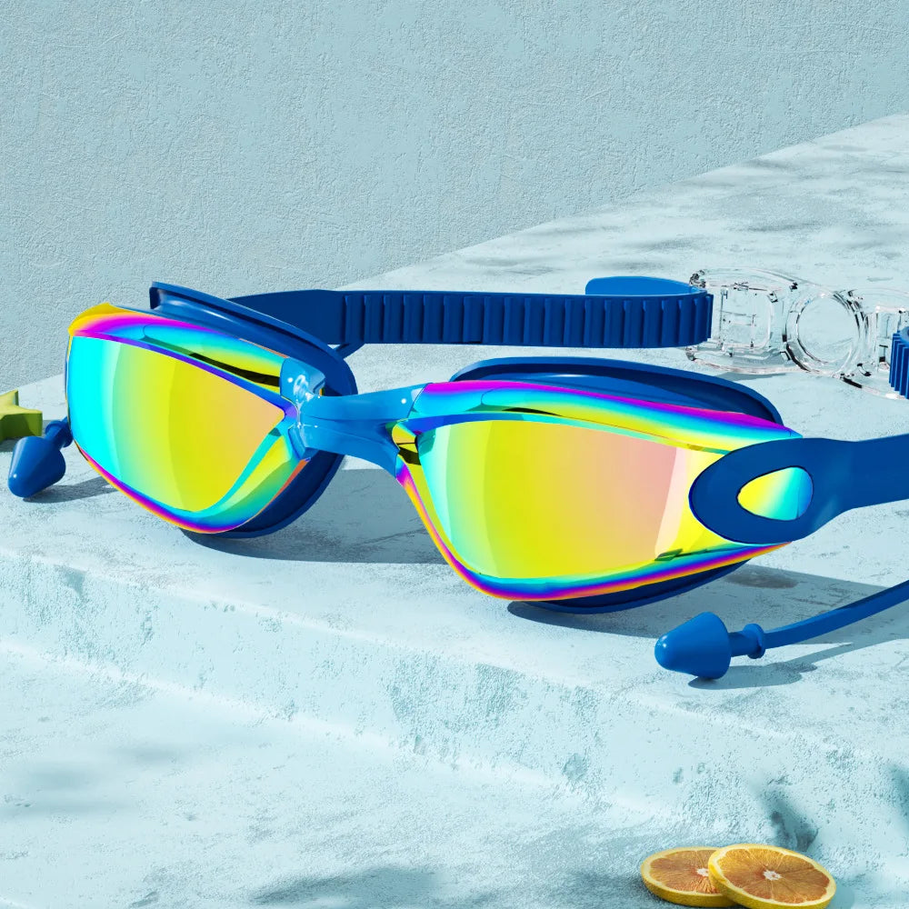 Professional Swimming Goggles with Earplugs Adult Anti-fog UV Protection Lens Men Women Waterproof Adjustable Silicone Glasses