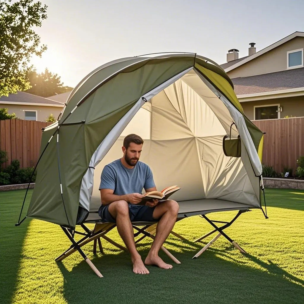 All-Season Camping Cot Tent 1-Person - Sturdy Cross-Braced Structure, for Fishing or Outdoor Activities,, Compact & Portable