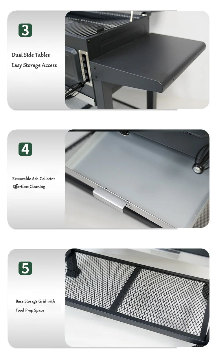 Portable Outdoor Bbq Wood  Grills Large Duty Charcoal Bbq Grill Trolley Smoker Barbecue Grill With Foldable Double Side Table