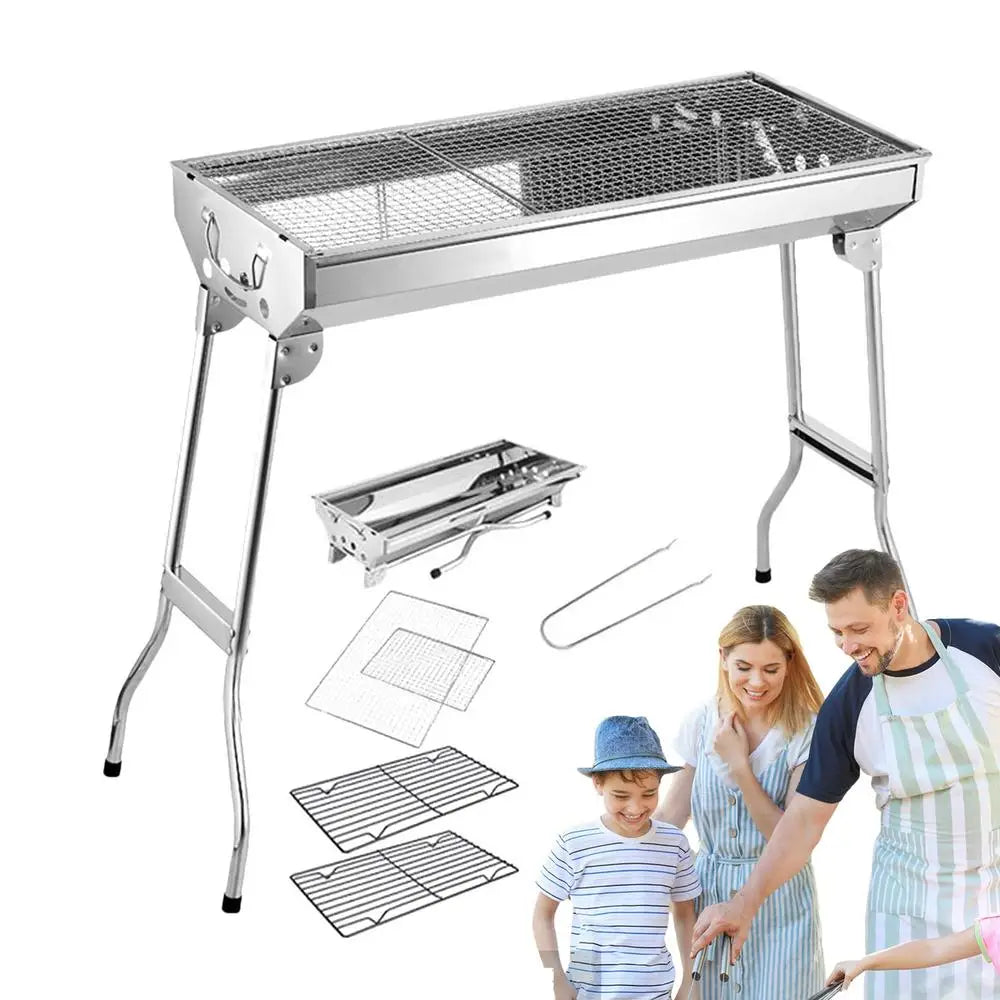Folding Portable Barbecue Charcoal Grill Stainless Steel Large BBQ Grill Tool For Outdoor Cooking Camping Picnics Beach
