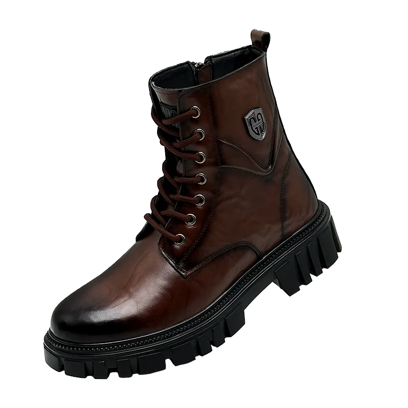 High Quality Brand Men's Leather Casual Shoes Outdoor Workwear Shoes Thick Soled Wear-resistant Men's Motorcycle Boots Handsome