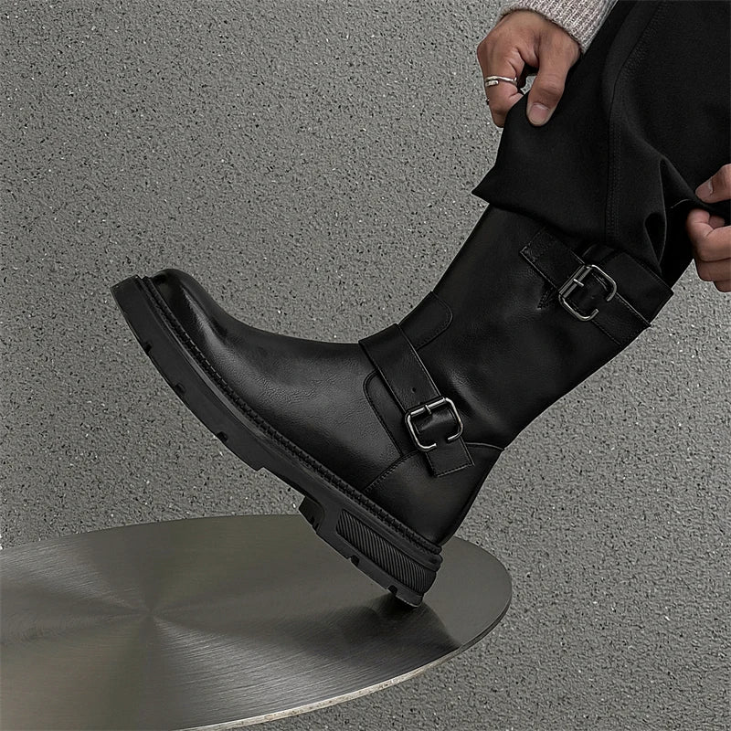 mens casual party nightclub high knight boots black stylish platform shoes cowboy original leather boot long motorcycle botas