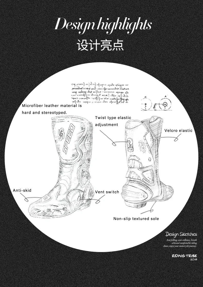 Riding Tribe Men Leather Motorcycle Boots Moto Ridding Racing Motocross Off-Road dirt bike Motorbike Shoes Botas Motor Boot