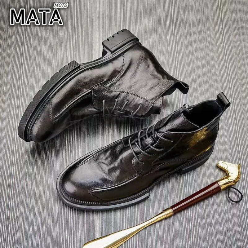 Motorcycle Riding Boots Genuine Leather British Leather Boots High Top Shoes Handmade Retro Men Leather Work Boot