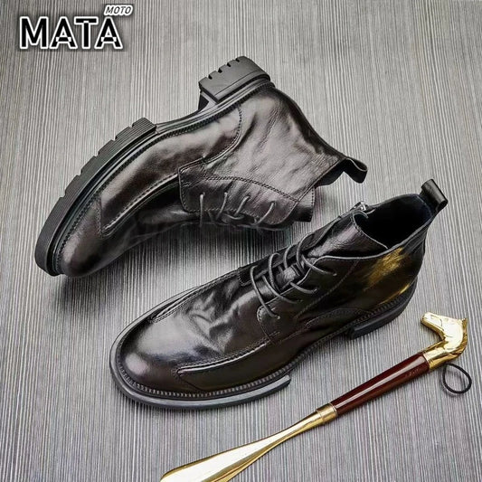 Motorcycle Riding Boots Genuine Leather British Leather Boots High Top Shoes Handmade Retro Men Leather Work Boot