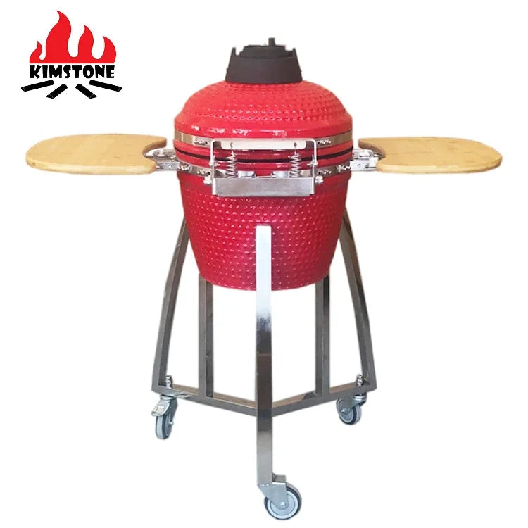 KIMSTONE 2023 New Hot Selling 16 Inch Portable Bbq Rotisserie Grill Commando Kamado Smoker With Stainless Steel Stand