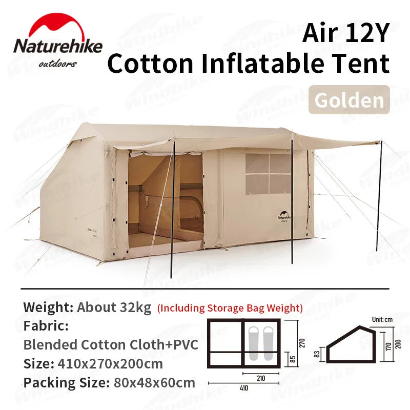 Naturehike Air Cabin Tent Inflatable Wall Camping Tent for 2-4 Person Family Group Travel Camping House Two Rooms Aluminum Alloy