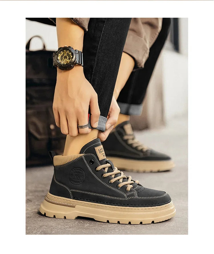 Men Ankle Boots Retro British High-top Men Boots Stylish Luxury High-top High Quality Leather Shoes Outdoor Men Motorcycle Shoes