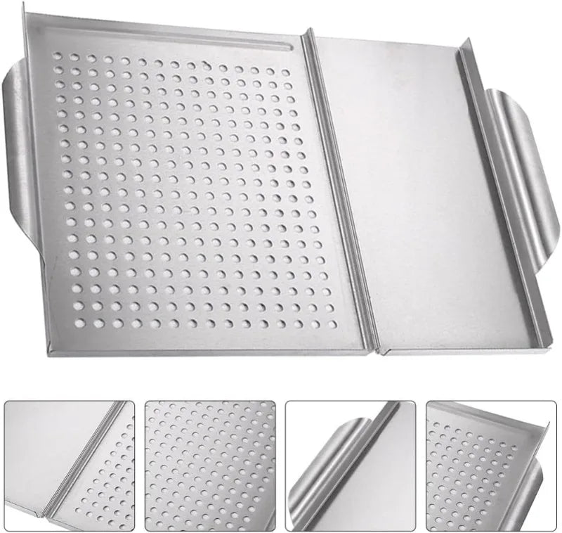 Stainless Steel Griddle Grill Pan 2-in-1 Stove Top Grill Plate Grilled Pan Vegetable Plate Grill Barbecue Trays Outdoor Grilling