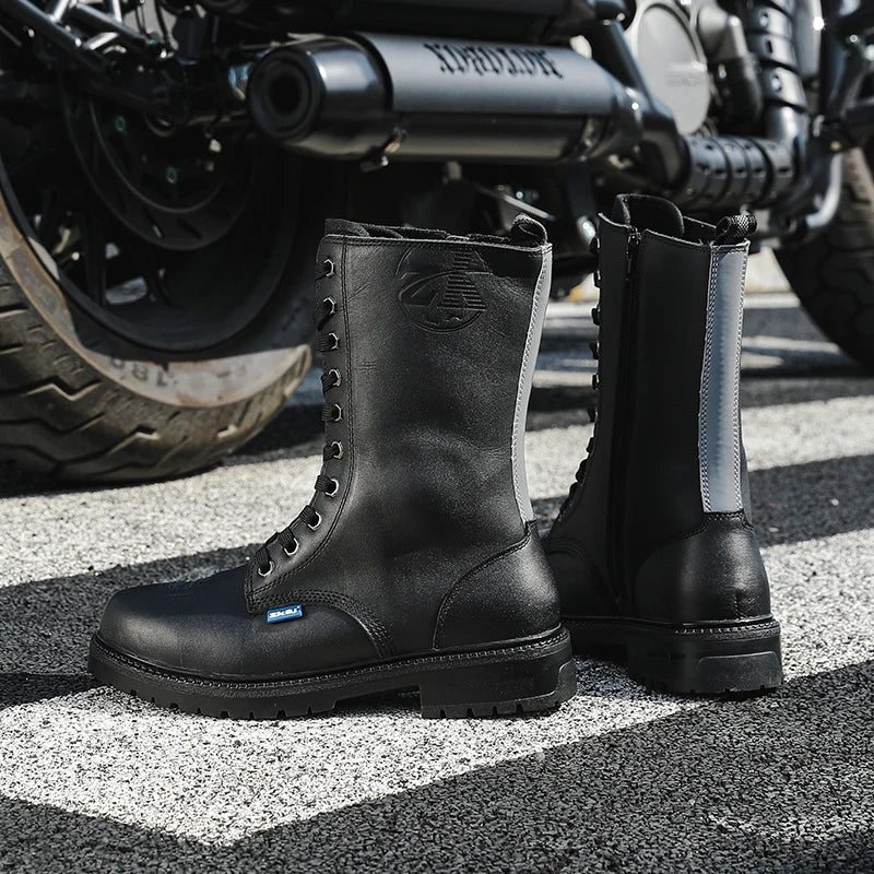 Winter Motorcycle Shoes Men Cruiser Boots Motocross Boots Motorbike Tall Boots Portland Shoes for Worker Adventure Black Leather