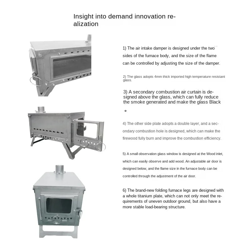 WT-Dream-Ti Titanium furnace Plug-in folding titanium alloy outdoor tent camping wood stove grill