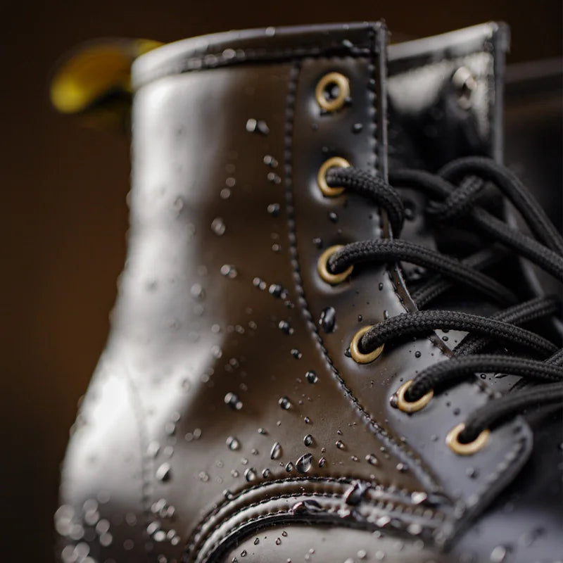 Maden Men's Handmade Cowboy Boots Black Motorcycle Boot British Split Leather TPR Sole Work Safety Boot Mid Outside Shoes