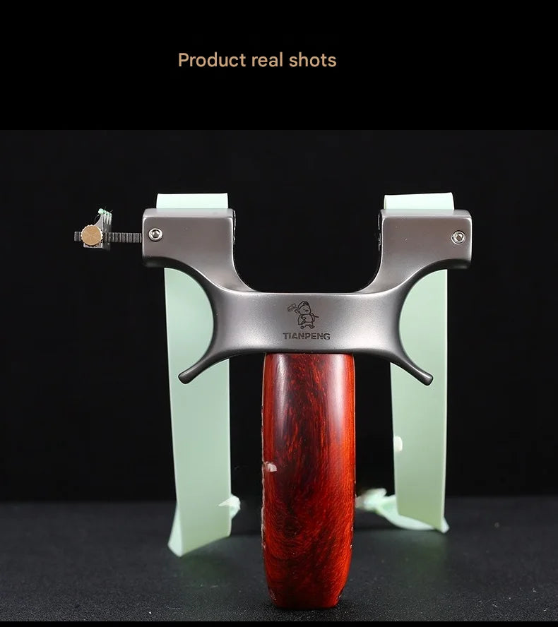 Powerful Stainless Steel Slingshot with Flat Rubber Band Outdoor Hunting and Shooting Combat Catapult with Wooden Handle