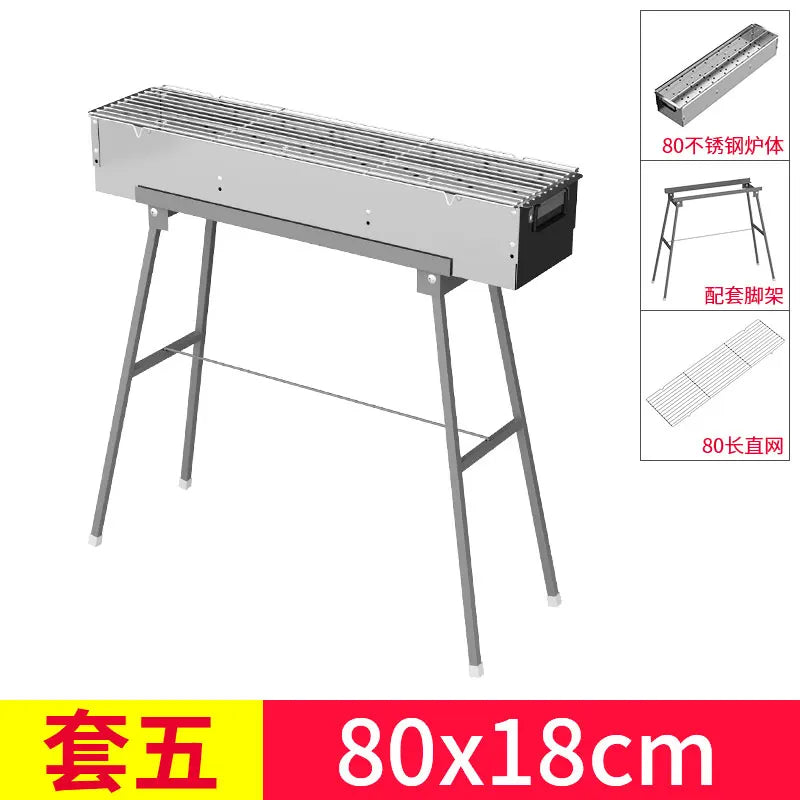 Stainless steel barbecue stove, home charcoal, outdoor large portable, enlarged grill for picnics