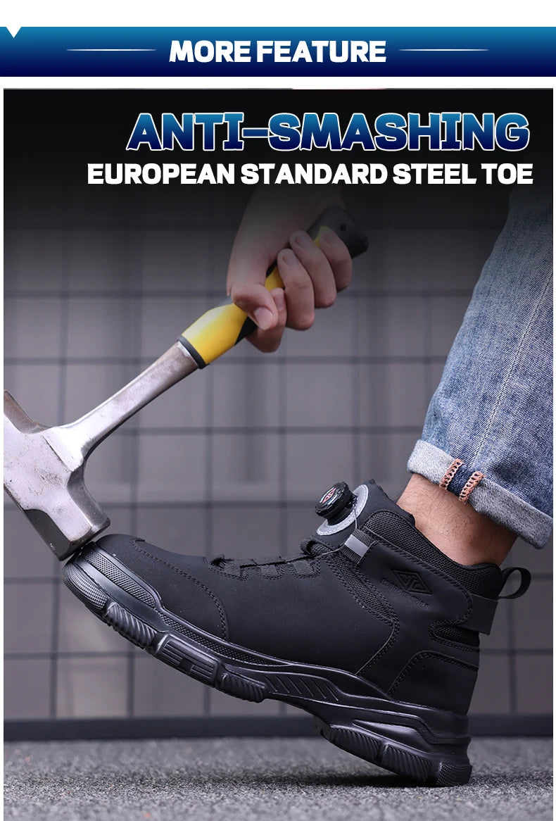 Waterproof Men Boots Rotating Buttons Safety Shoes Men Puncture-Proof Work Boots Steel Toe Shoes Light Indestructible Shoes