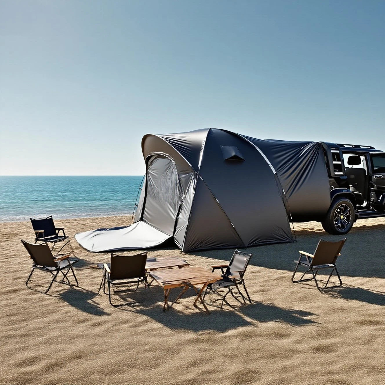 3-4 Person SUV Camping Tent PU4000 Waterproof with Mesh Bug Door, Cross-Ventilated Quick-Pitch Design, Built-In Floor