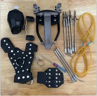 Professional Fishing Slingshot Kit with Arrowheads Wrist Support Rocket Slingshot Catapult for Fishing and Hunting Outdoor Games