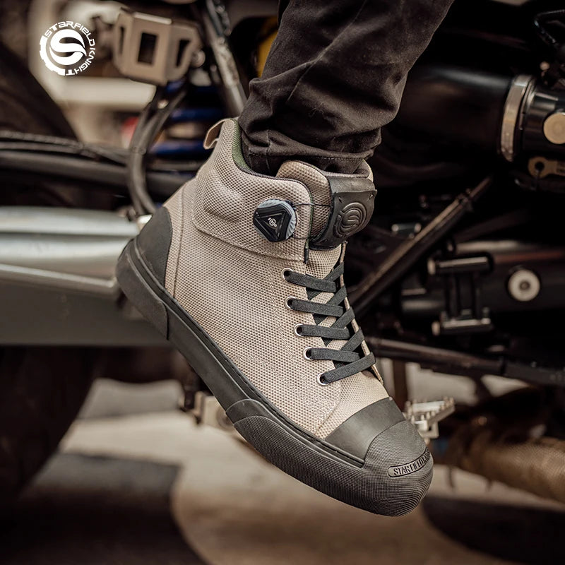 Star Field Knight Green Retro Motorcycle Riding Shoes Comfortable Breathable Hard Protection Wear-resistant Motocross Race Boots