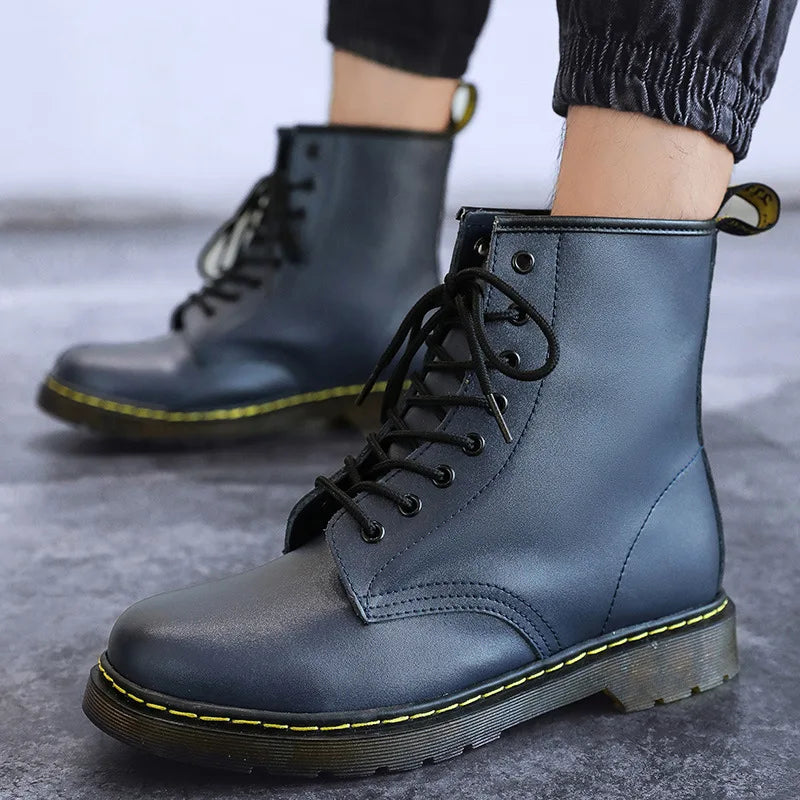 Couple Boots Men Genuine Leather Men's Motorcycle Shoes Breathable Waterproof Anti-Slip Warm Cotton Women's Fashion Ankle Boots