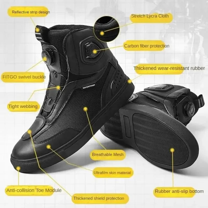 Sulaite Motorcycle Boots Men Waterproof Motorcyclist Boots Black Leather Motocross Boots Breathable Moto Biker Shoes