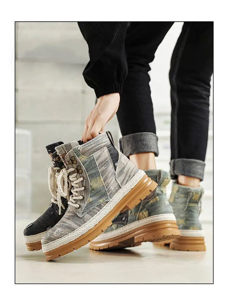 Motorcycle Riding Shoes Casual Commuter Boots Protective Fall Resistant Wear Boots Four Seasons Riding Shoes Denim Casual Shoes
