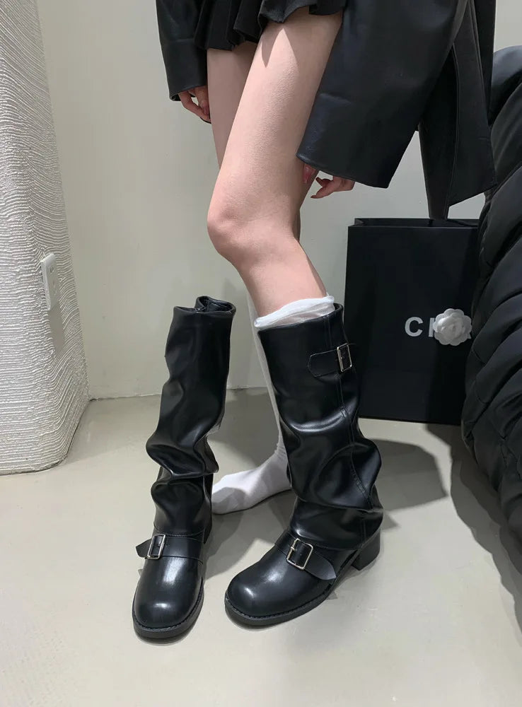 Woman Boots Knee High Platform Heels Trend Punk Gothic New Rock Leather Fashion Women Shoes Motorcycle Footwear Zapatos De Mujer