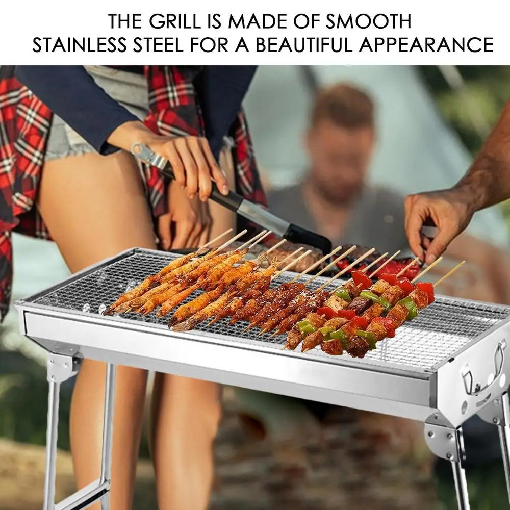 Folding Portable Barbecue Charcoal Grill Stainless Steel Large BBQ Grill Tool For Outdoor Cooking Camping Picnics Beach
