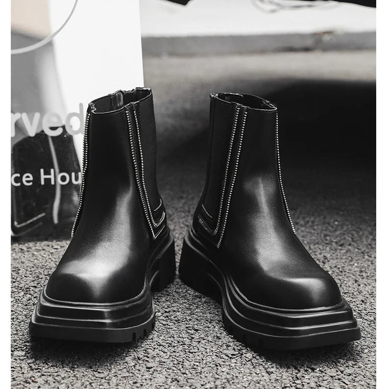 men's fashion punk rock high chelsea boots designer platform shoes cowboy original leather boot square toe long motorcycle botas
