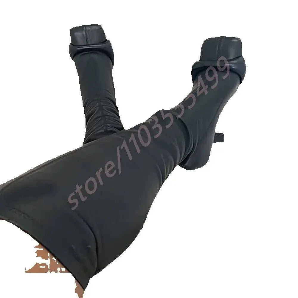 Square Toe Ladies Sexy Knee-High Leather Boots High Heel Pleated Boots Party Zipper Boots 2025 New Street Fashion Catwalk Boots