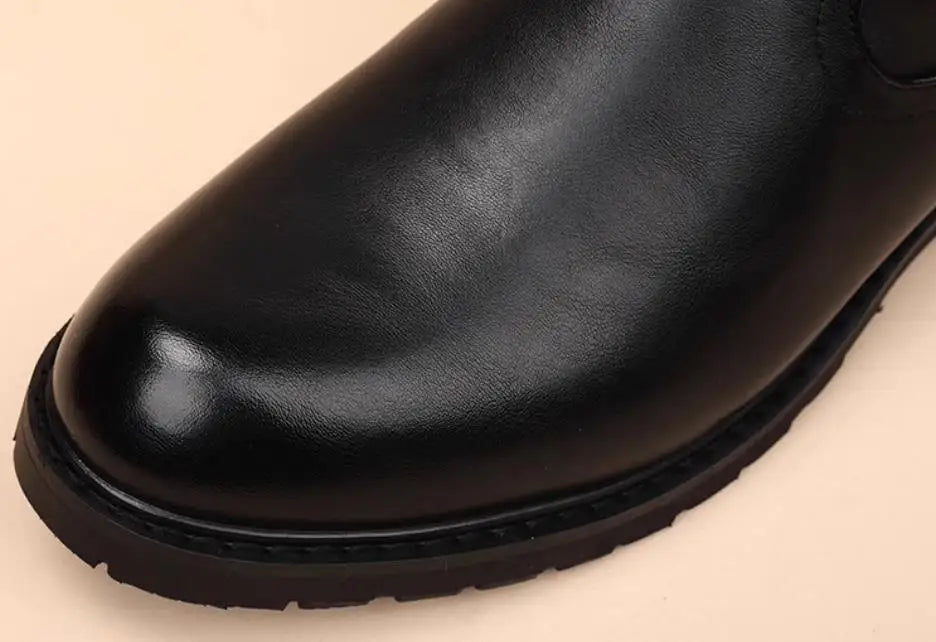 Men Fashion Leather Motorcycle Boots Mid-calf Warm Boots Black Gothic Belt Rivet Punk Rock Boots Tactical Boots 37-45