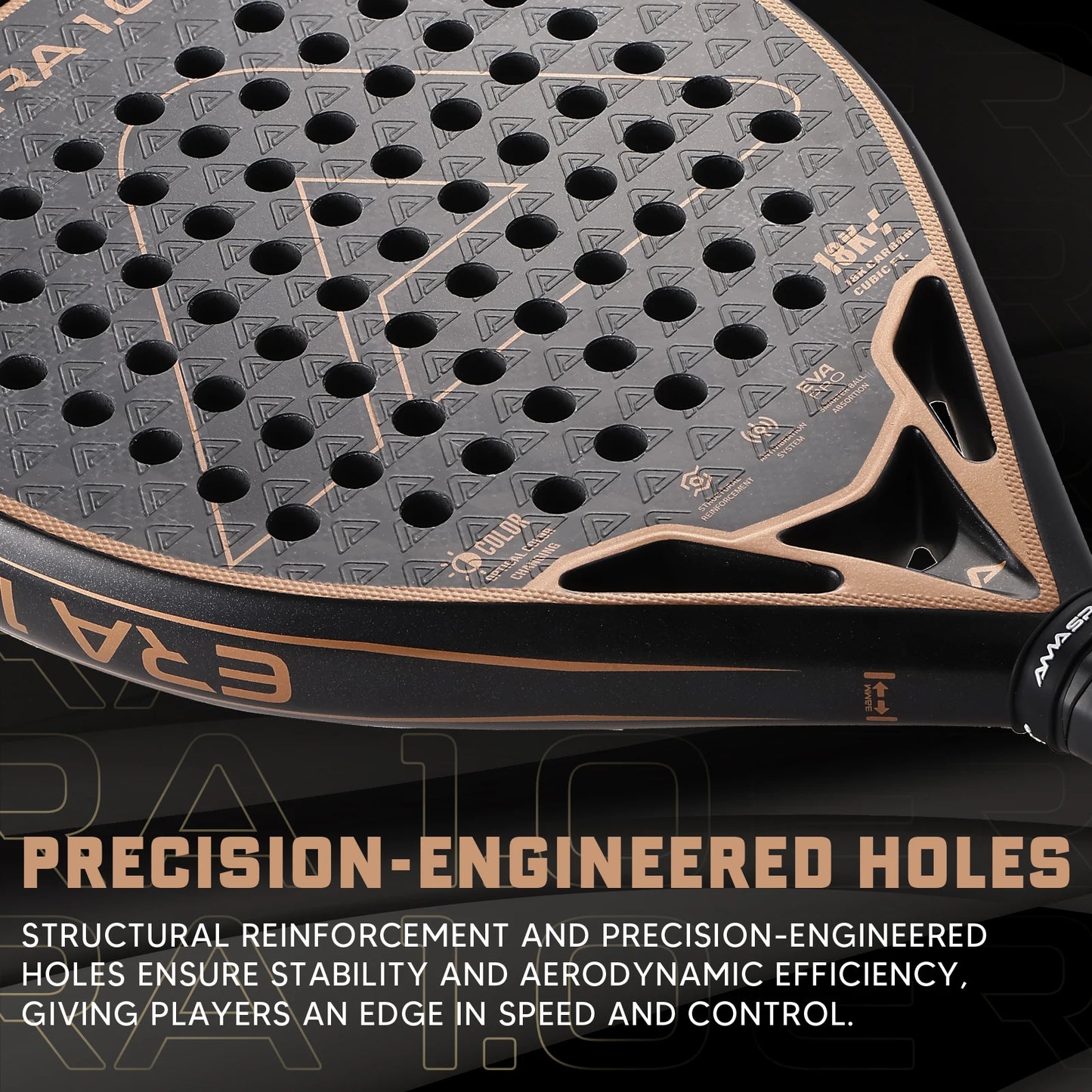 AMASPORT 18K Padel Racket The Era Cubic Series Diamond Shape & Inteliigence Rebound Cork Provides A Great Hitting Experience