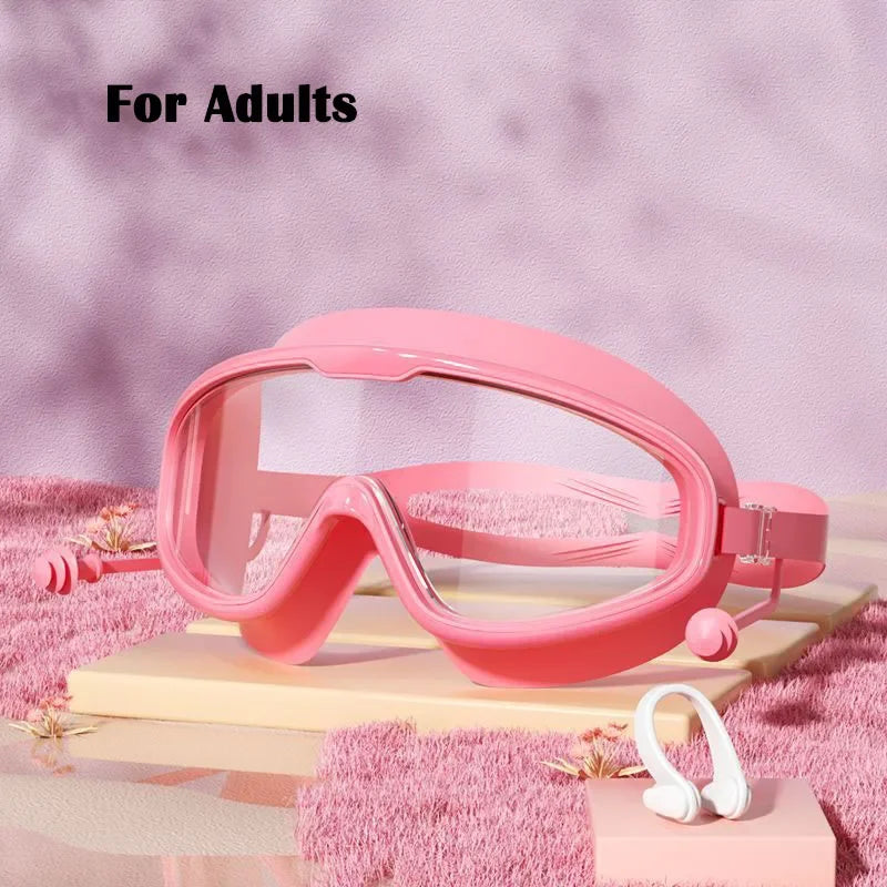 1Pair of Big Frame Swimming Goggles for Kids&Adults Anti-Fog No Leak Clear Wide View Scuba Diving Swimming Glasses with Earplugs