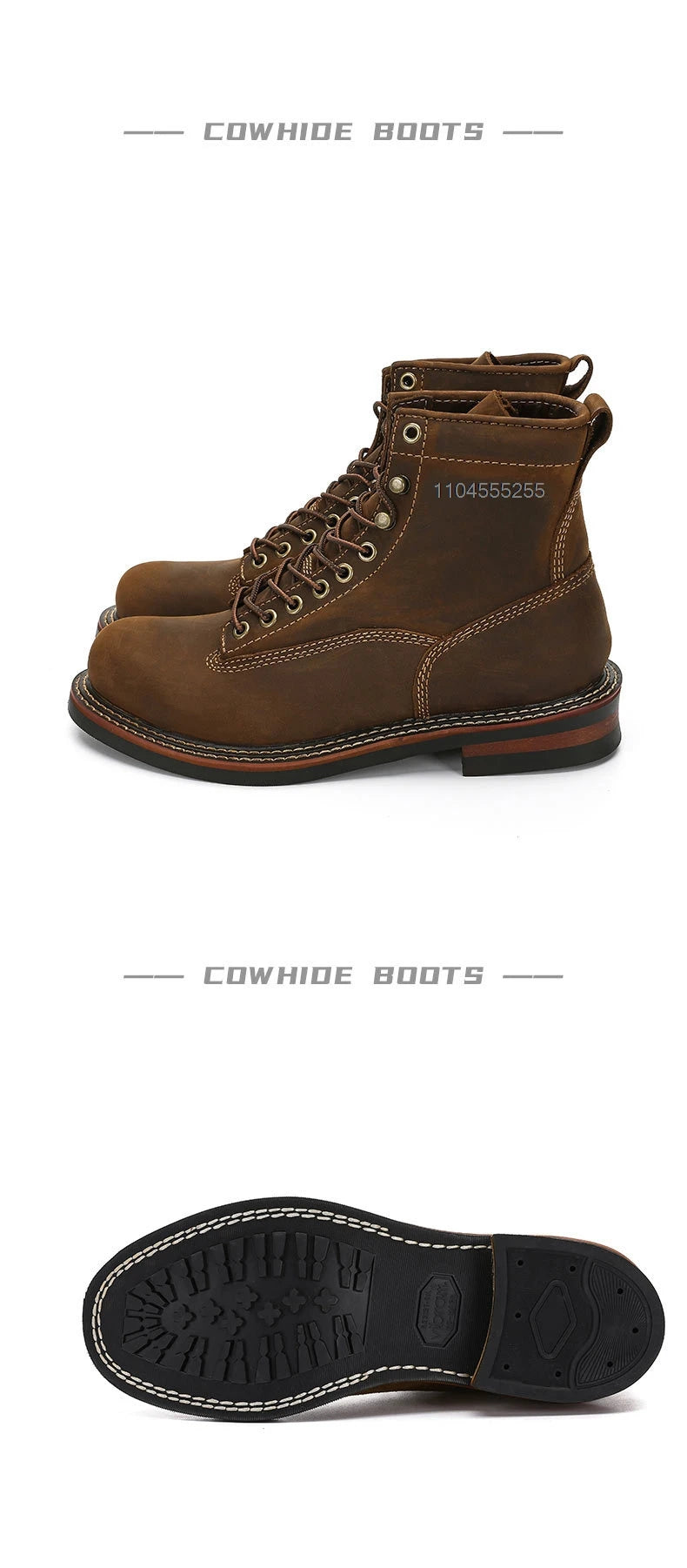 Vintage Motorcycle Boots Men Ankle Boots Non-Slip Cowhide Leather Shoes Desert Boots Casual Retro Motorcycle Shoes