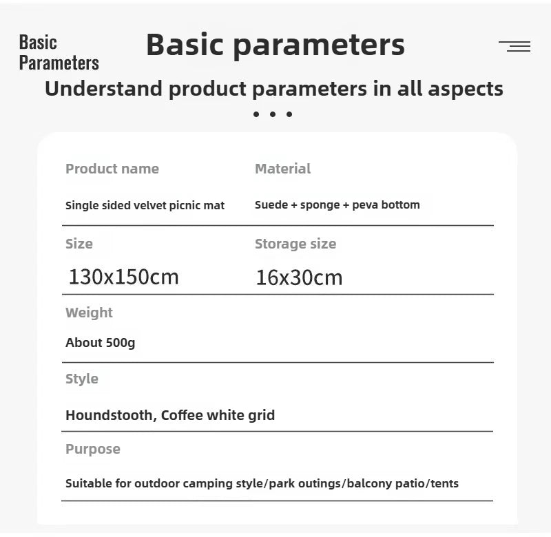 Outdoor Single-sided Velvet Folding Picnic Mat with Waterproof Soft Thickened Grid Camping Mat on The Bottom 130cm 150cm