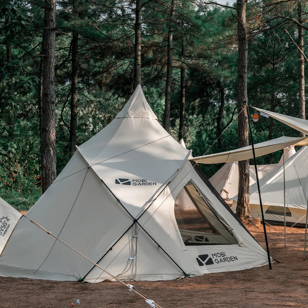 MOBI GARDEN Era290 Outdoor Family Pyramid Camping Tent 5-8 Person Large Space Lobby Sun Shelter Thickened Cotton Portable Tent