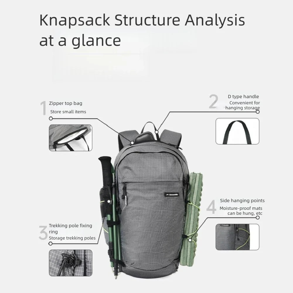 Naturehike Ultra-light Outdoor Hiking Backpack, 20 Liters Waterproof and Breathable, Suitable for Outdoor Camping Trips.