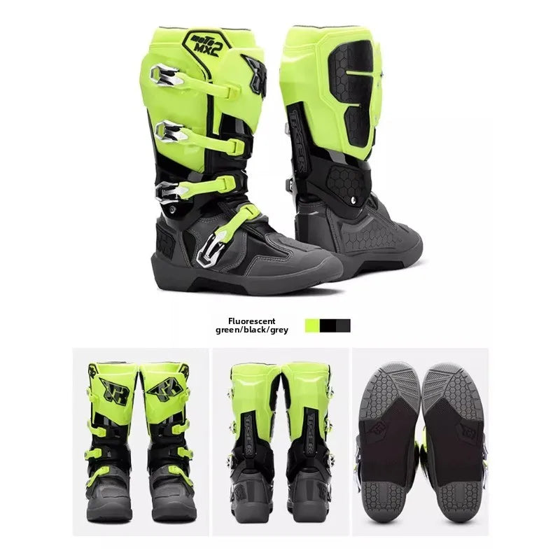 2PCS Tiger-MX3: Men's Motorcycle Boots for Racing, Motocross, and Off-Road Terrain - Crashproof Design with Enhanced Stability