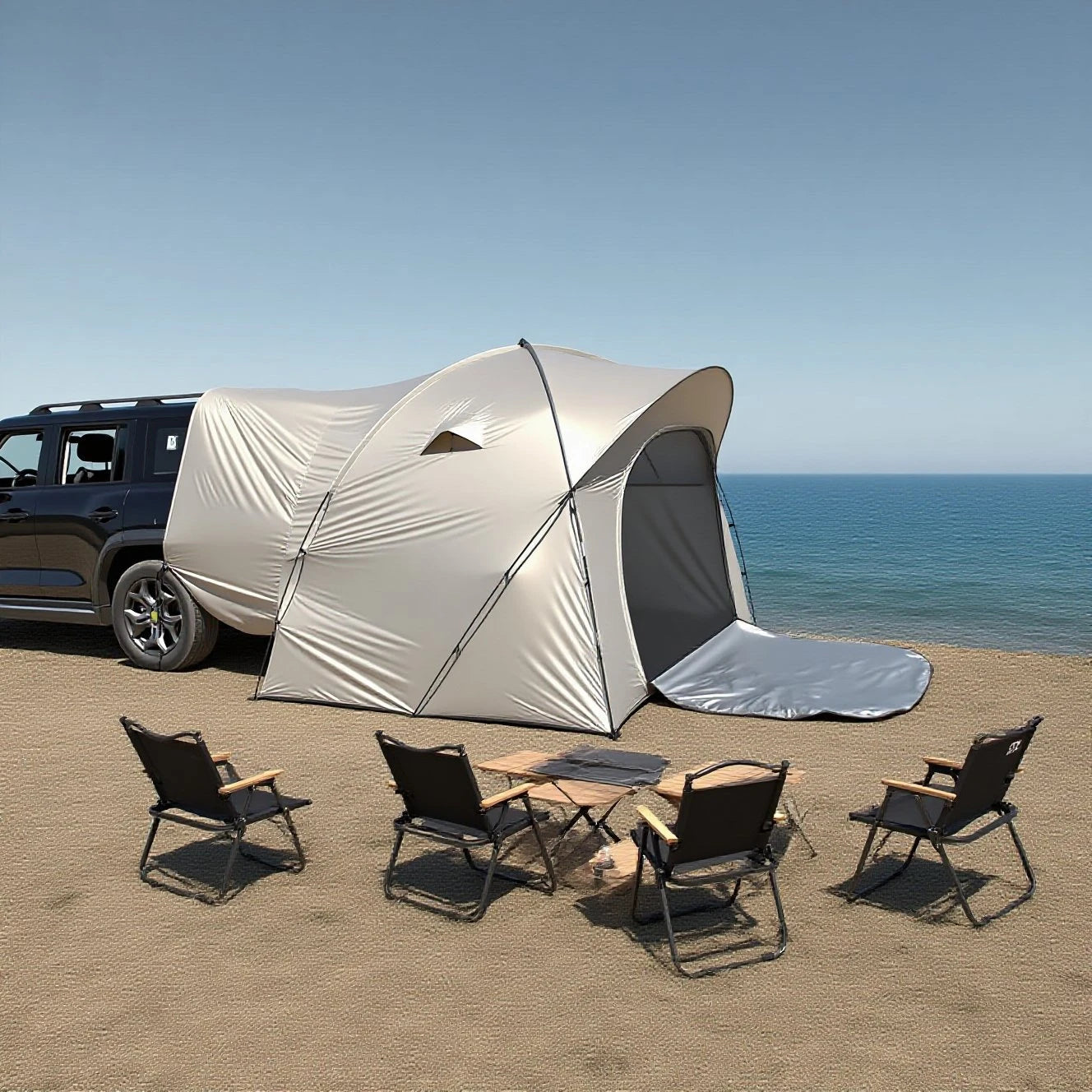 3-4 Person SUV Camping Tent PU4000 Waterproof with Mesh Bug Door, Cross-Ventilated Quick-Pitch Design, Built-In Floor