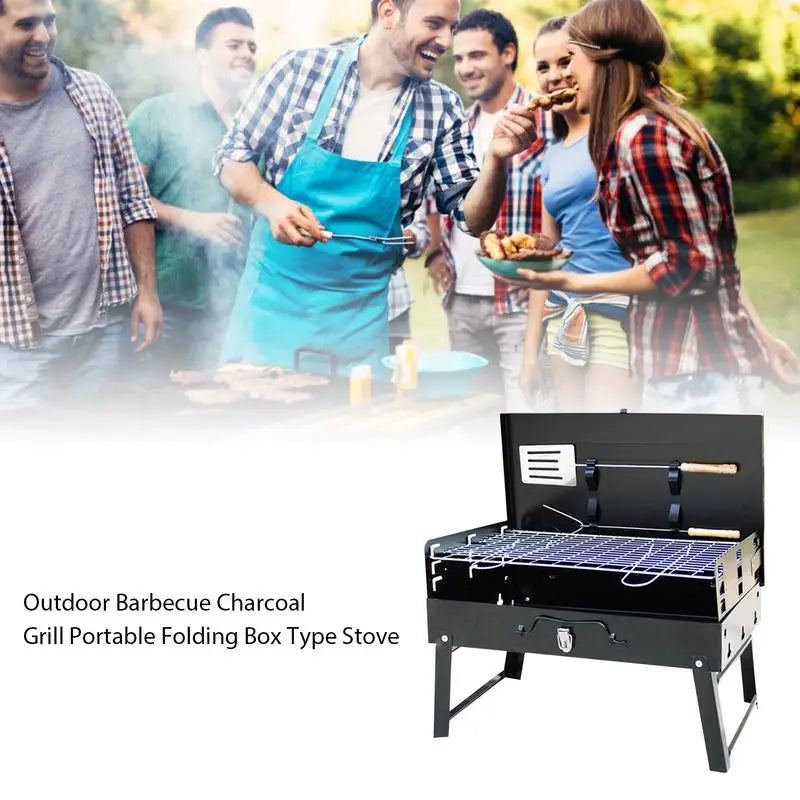 Folding Grill Fire Pit Stainless Steel Charcoal Grill Barbecue Tool Portable Deck Smoker For Park Picnic Cooking Camping Stove