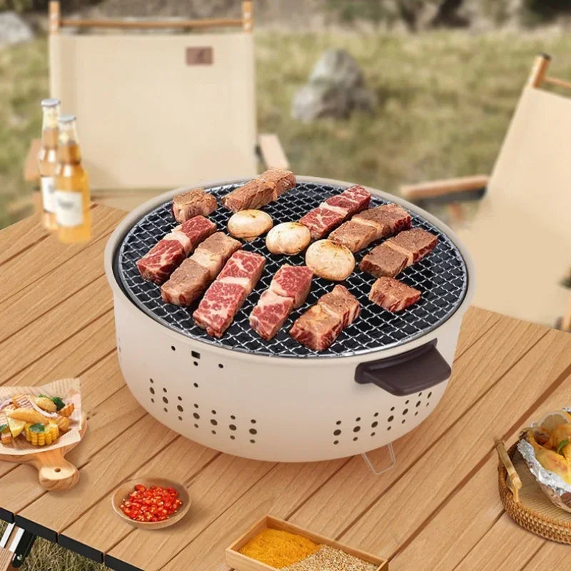Portable Barbecue Grill Korean Charcoal Stove Stainless Steel Split BBQ Stove Round Non-stick Barbecue Rack for Outdoor Camping