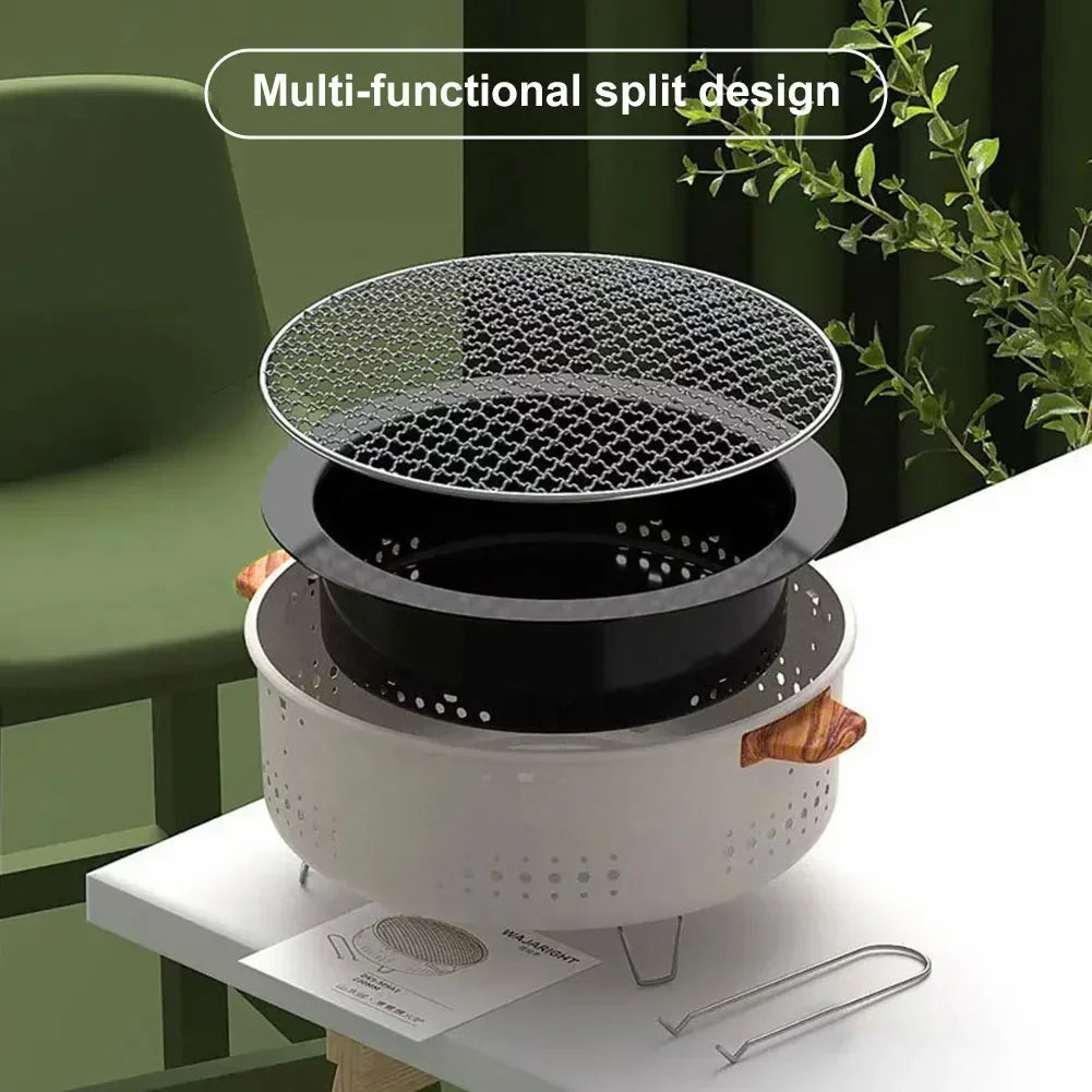 Portable Barbecue Grill Korean Charcoal Stove Stainless Steel Split BBQ Stove Round Non-stick Barbecue Rack for Outdoor Camping