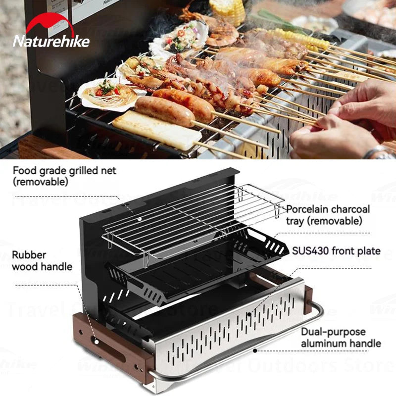 Naturehike Upgrade Barbecue Grill Lightweight Folding Portable Charcoal Burner Camping Outdoor Picnic Tabletop Cooking Stove Box