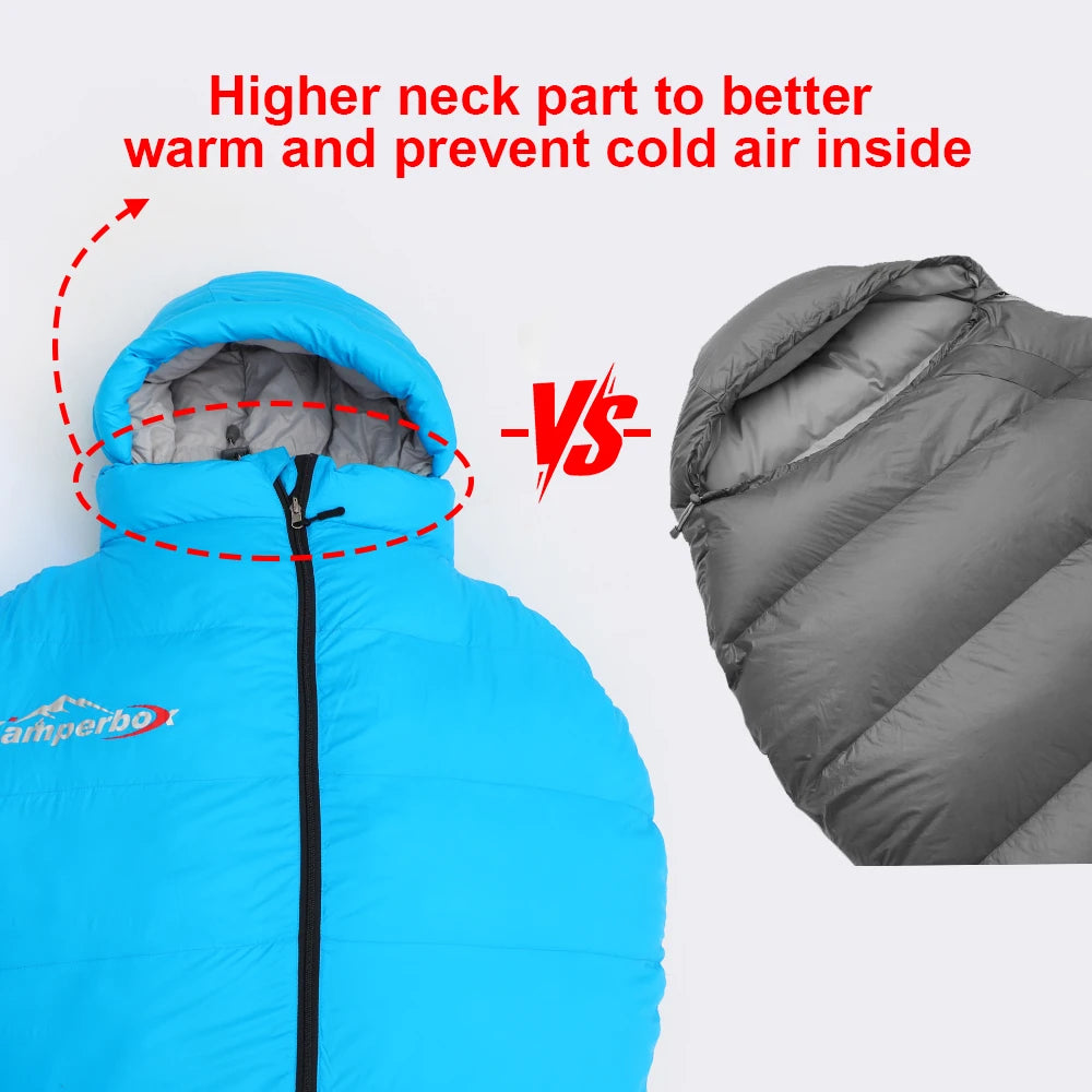 Premium Down and Synthetic Hybrid Sleeping Bag Camping  Lightweight Sleeping Bag High Neck Design Sleeping Bag 0°C to -5°C ，1.3