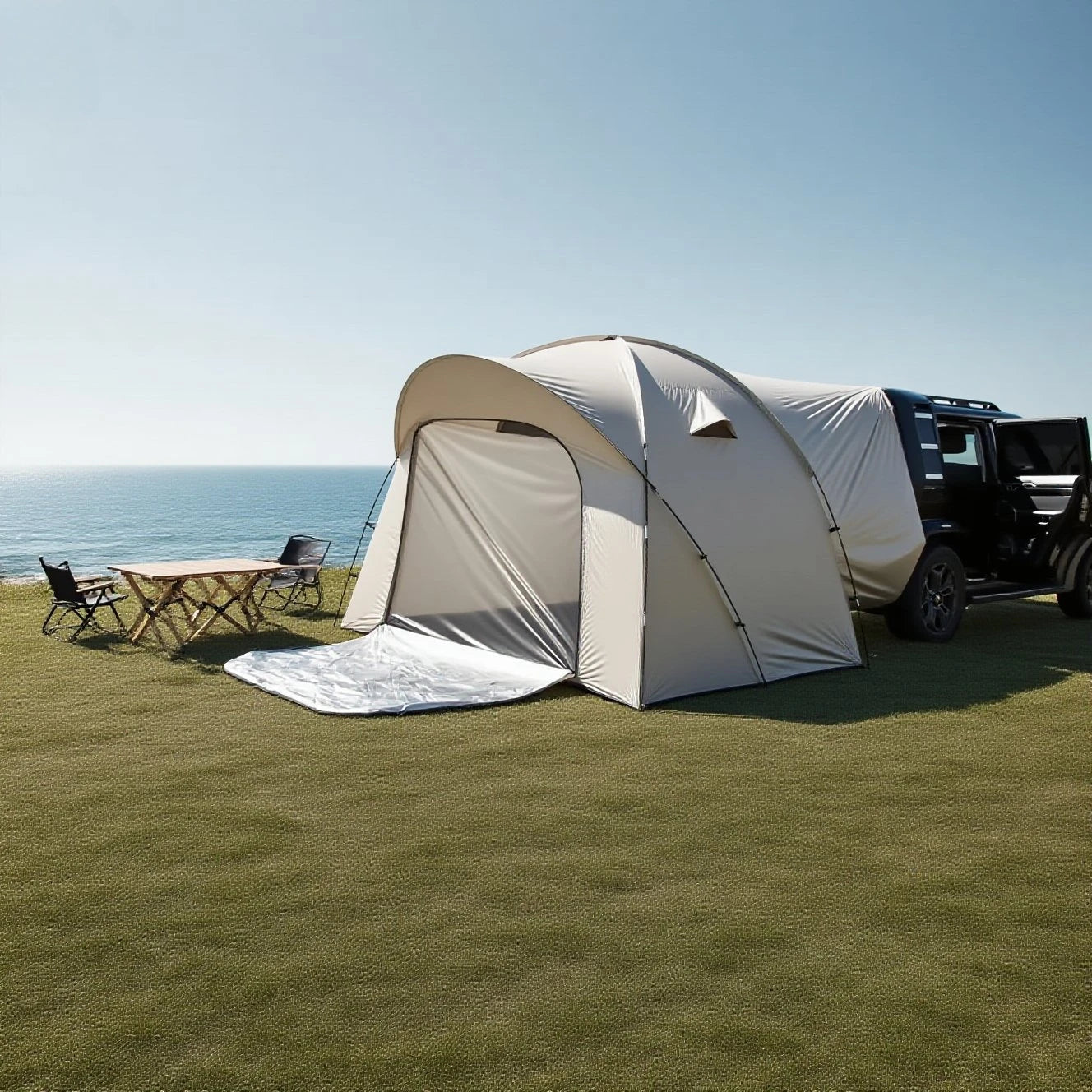 3-4 Person SUV Camping Tent PU4000 Waterproof with Mesh Bug Door, Cross-Ventilated Quick-Pitch Design, Built-In Floor