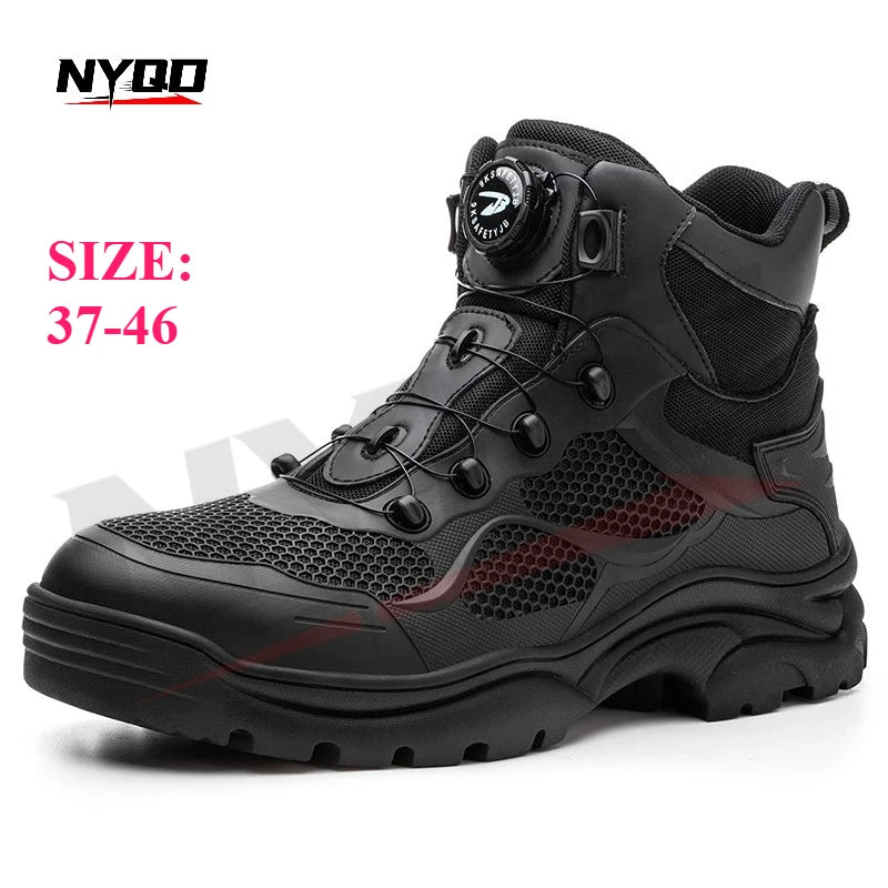 Summer Breathable Motorcycle Riding Shoes Men's Waterproof Motorcycle Riding Boots Retro Locomotive Shoes Large Size