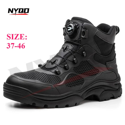 Summer Breathable Motorcycle Riding Shoes Men's Waterproof Motorcycle Riding Boots Retro Locomotive Shoes Large Size