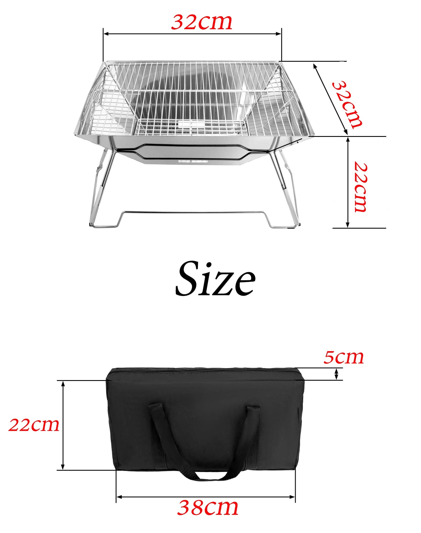 Outdoor Folding Stainless Steel Grill Barbecue Rack Detachable Charcoal Stove BBQ Grill Lightweight Brazier Foldable Hibachi