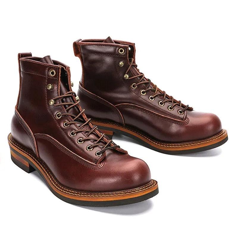 Vintage Motorcycle Boots Men Ankle Boots Non-Slip Cowhide Leather Shoes Desert Boots Casual Retro Motorcycle Shoes